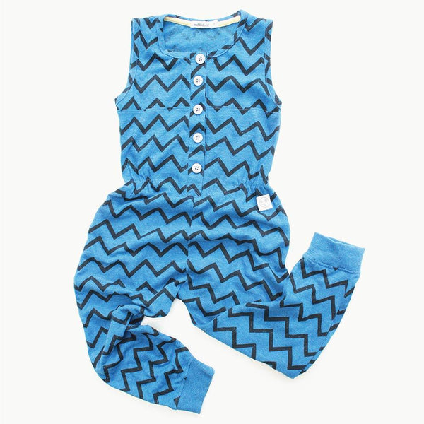 Blue Jumpsuit with Zig Zag Print